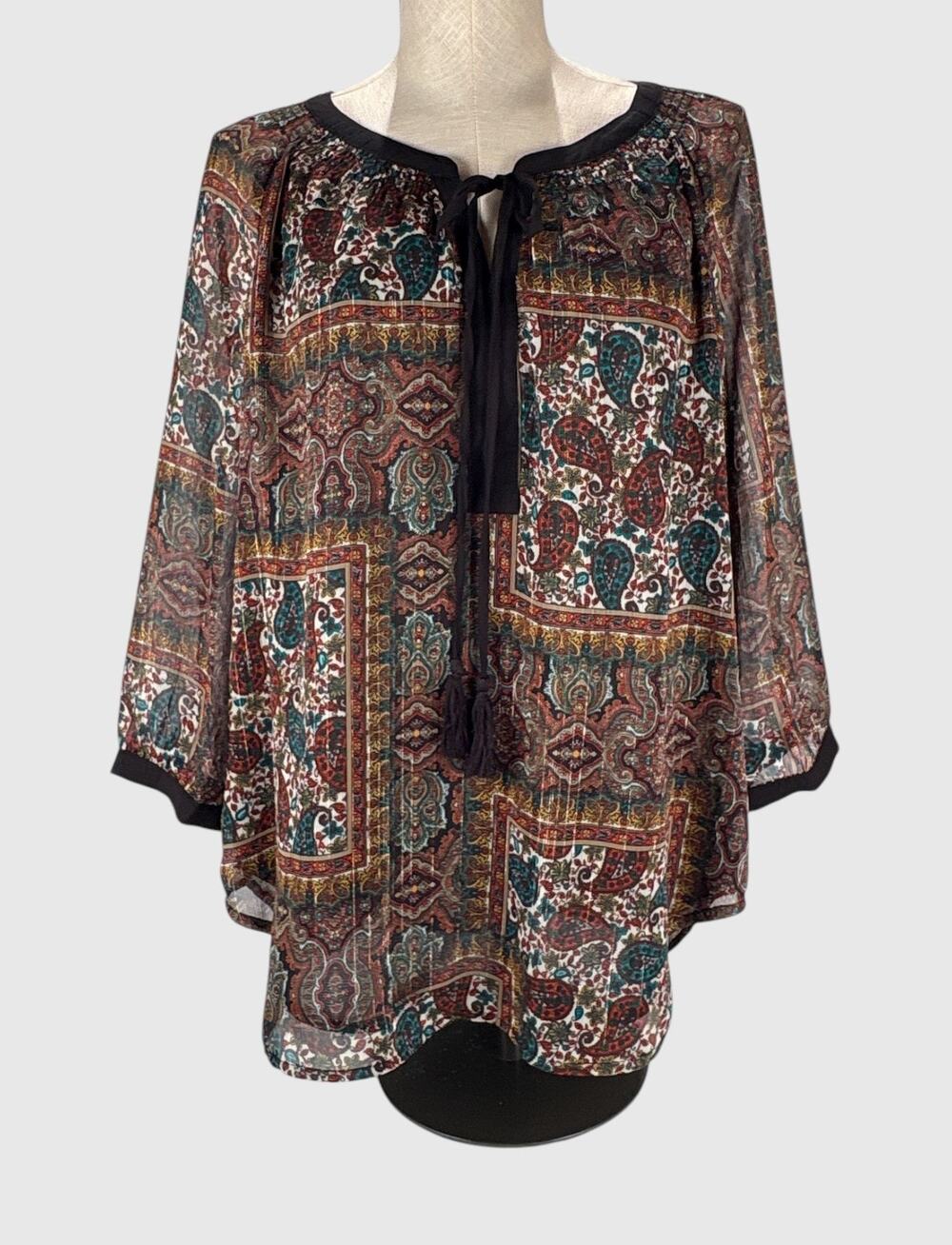 Boho Paisley Blouse Whimsigothic Top Large Witchy Pheobe 3/4 Sleeve Gothic Fairy